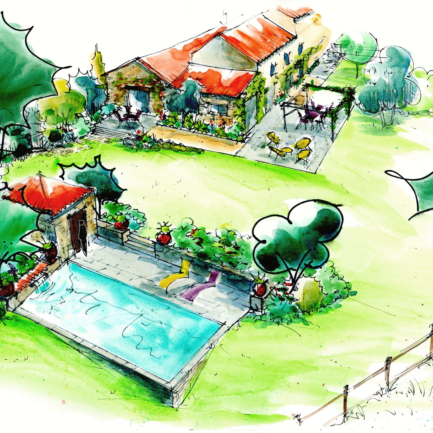 #étudepaysagère Au coeur du bocage, les clients souhaitaient un accompagnement pour créer un aménagement global de leur jardin. Il s'agissait d'intégrer une piscine, de participer à recréer des cheminements et revoir les abords suite à la rénovation de la maison. L'étude paysagère a permis de répondre à leurs attentes 🌳. Plus d'info sur : https://atelierdrin.com/etudepaysagere/ #étudepaysagère #paysagisteconcepteur #architectepaysagiste #plandejardin #aquarellejardin #plandeplantation #amenagementpaysager #bocagevendéen #amenagementterrasse #piscine #piscineprivée