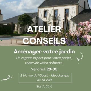 Atelier-Conseils - prochains créneaux le vendredi 29 mai, puis ensuite en juin. Profitez de ce moment qui vous permettra de bénéficier des conseils d’un architecte-paysagiste ! Pendant 40 minutes, nous pourrons ainsi échanger sur votre problématique, que ce soit l’agencement de votre jardin, terrasse, entrée, le choix des plantes et des matériaux, l’implantation de votre piscine, il s’agit de vous conseiller au mieux. Possibilité en Visio. Réservation en ligne : https://calendly.com/atelierdrin/atelier-conseils