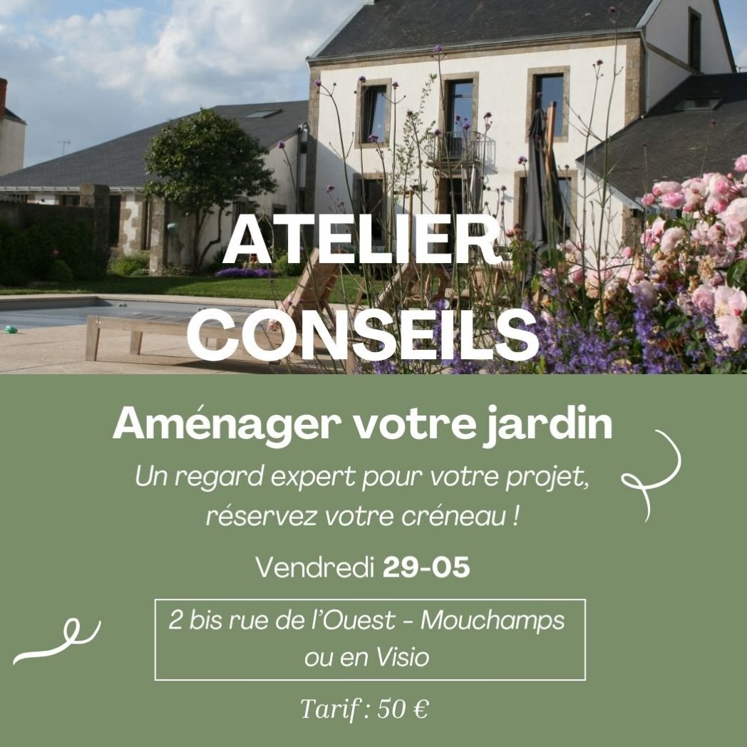 Atelier-Conseils - prochains créneaux le vendredi 29 mai, puis ensuite en juin. Profitez de ce moment qui vous permettra de bénéficier des conseils d’un architecte-paysagiste ! Pendant 40 minutes, nous pourrons ainsi échanger sur votre problématique, que ce soit l’agencement de votre jardin, terrasse, entrée, le choix des plantes et des matériaux, l’implantation de votre piscine, il s’agit de vous conseiller au mieux. Possibilité en Visio. Réservation en ligne : https://calendly.com/atelierdrin/atelier-conseils