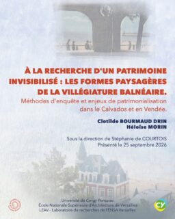 Dernière ligne droite : Soutenance de mémoire — Master 2 JHPPDemain, à 15h15, j’aurai le plaisir de présenter mon mémoire de fin d’études du Master 2 JHPP, en binôme avec Héloïse MORIN @helo_photographies , à l’ENSA Versailles.📖 « À la recherche d’un patrimoine invisibilisé : les formes paysagères de la villégiature balnéaire. Méthodes d’enquête et enjeux de patrimonialisation dans le Calvados et en Vendée »Sous la direction de Stéphanie de COURTOIS, ce travail a été mené dans le cadre du Master 2 JHPP (Jardins Historiques, Patrimoine et Paysage), porté conjointement par l’ENSA Versailles et l’Université de Cergy-Pontoise, et s’inscrit dans les recherches du LEAV (Laboratoire de recherche de l’ENSA Versailles).La soutenance est ouverte au public : n’hésitez pas à venir nous soutenir, échanger et découvrir le fruit de ces mois de travail et de recherche !📍 ENSA Versailles
🕒 15h15
Merci à toutes les personnes qui nous ont accompagnées et soutenues tout au long de ce parcours. 🙏#SoutenanceDeMémoire #Master2 #JHPP #ENSAVersailles #Patrimoine Paysage